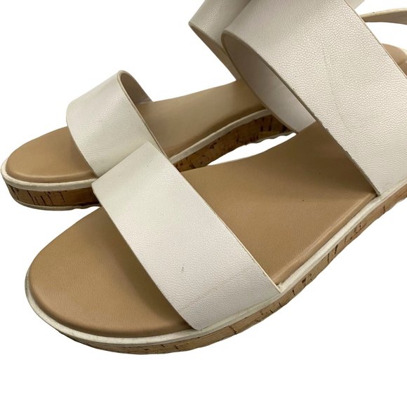 Aldo White Double Strap Slingback Sandals Open Toe Shoes Gold Hardware Women 8.5 - Picture 3 of 11